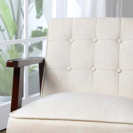 Beige Stylish Lounge Wooden Sofa Chair for Home, Living Room, Dining Room, Lounge, Restaurant (51x56x75cm)-GCC Home Center