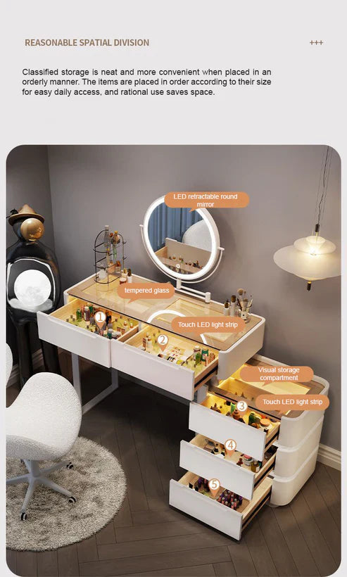 Modern Dressing Table with LED Mirror & Chair | Sleek Vanity Set for Makeup & Grooming-GCC Home Center