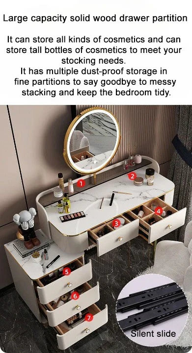 Modern LED Lighted Makeup Vanity Table Set with Chair and Storage Drawers-GCC Home Center