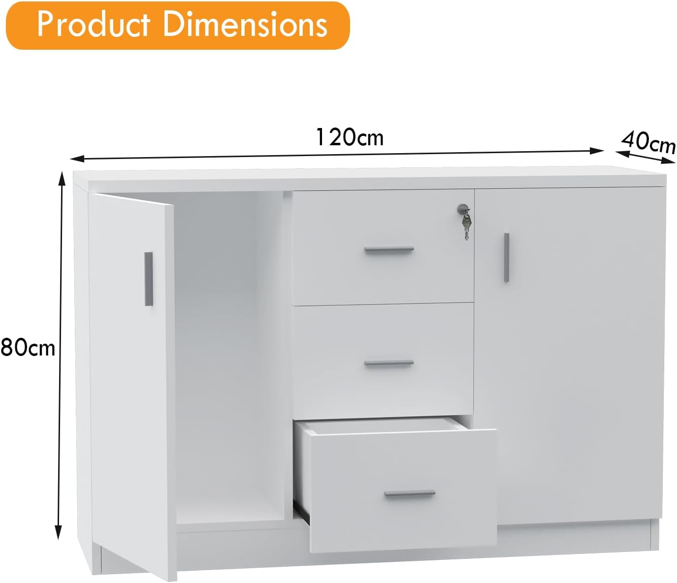 Mahmayi Storage Cabinet for Home Office (White Credenza)
