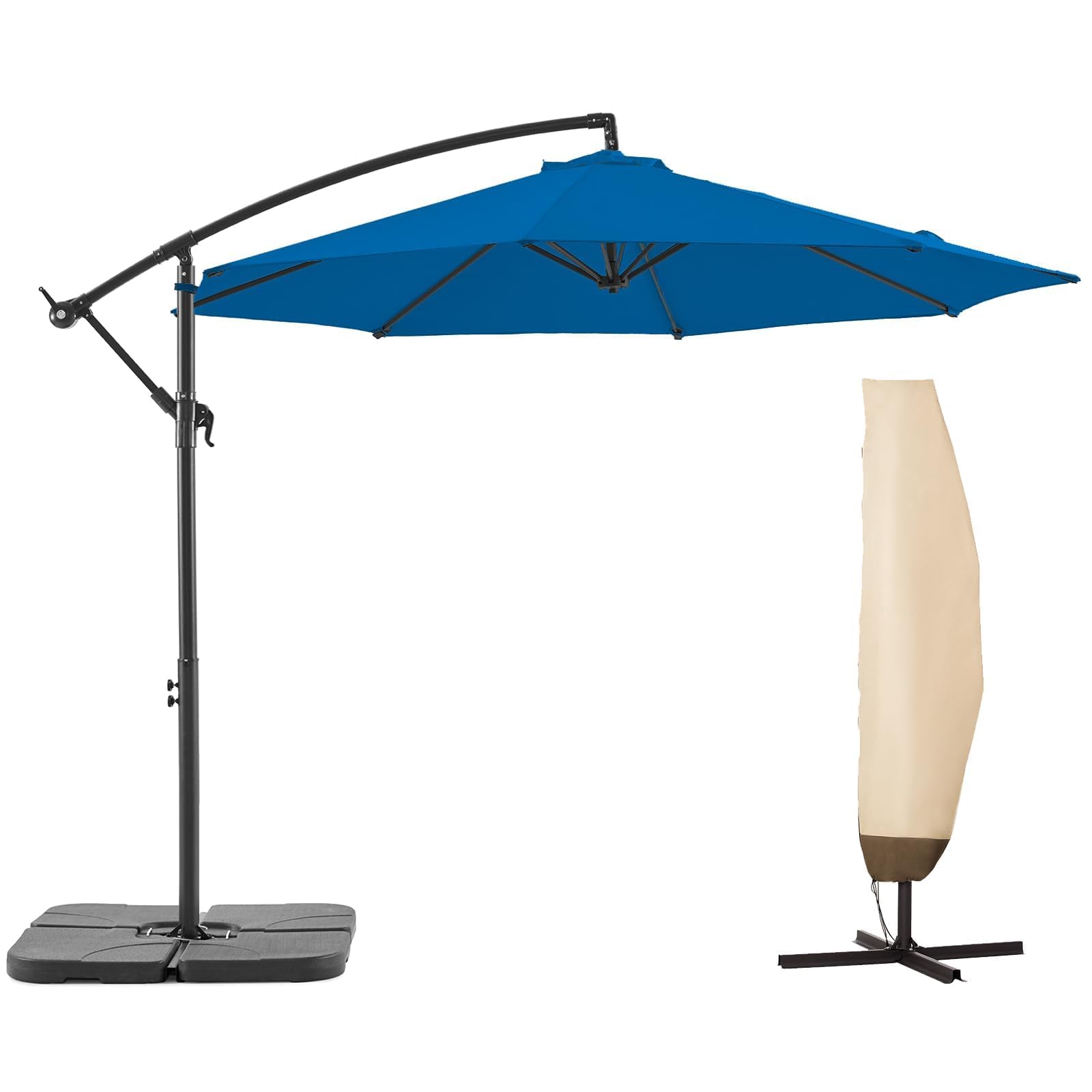 BLUU 10 FT Patio Offset Umbrella Outdoor Cantilever Umbrella Hanging Umbrellas, Fade Resistant Crank & Cross Base