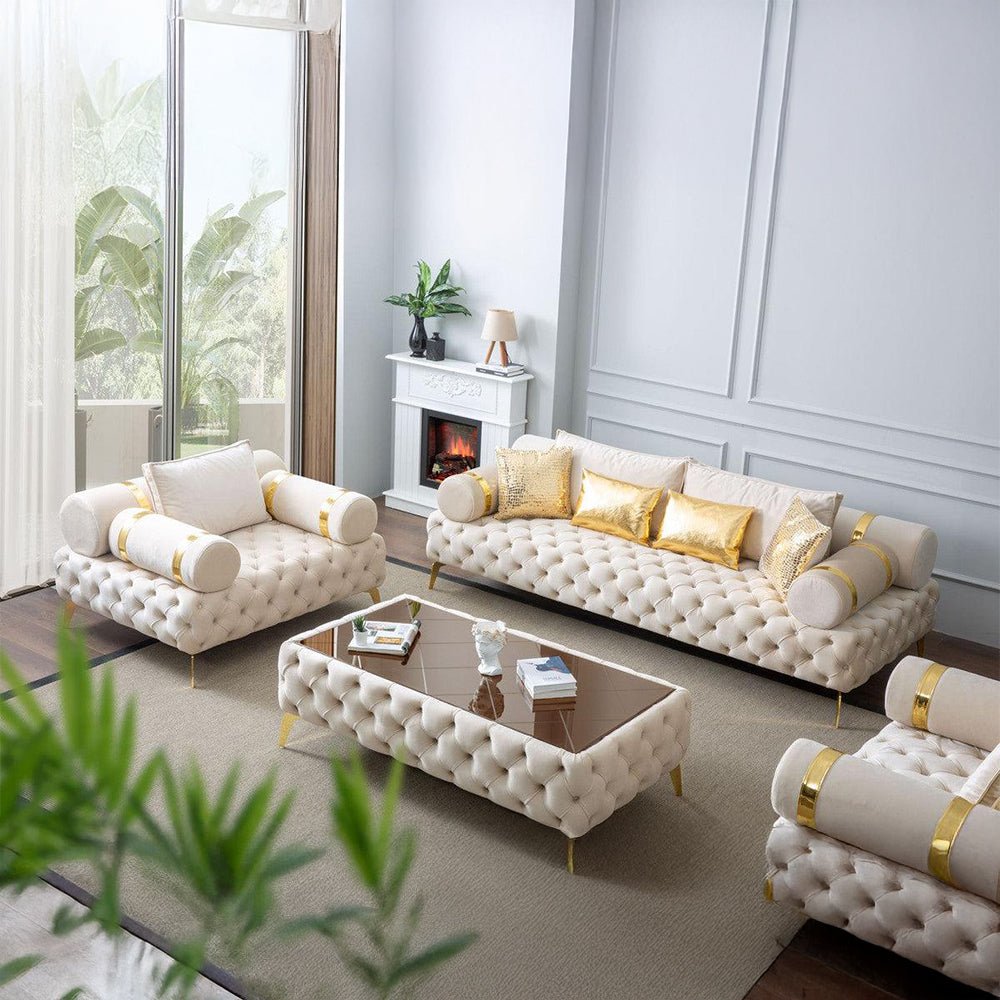 Luxury Chesterfield 4 Piece Sofa - Cream/Gold-GCC Home Center