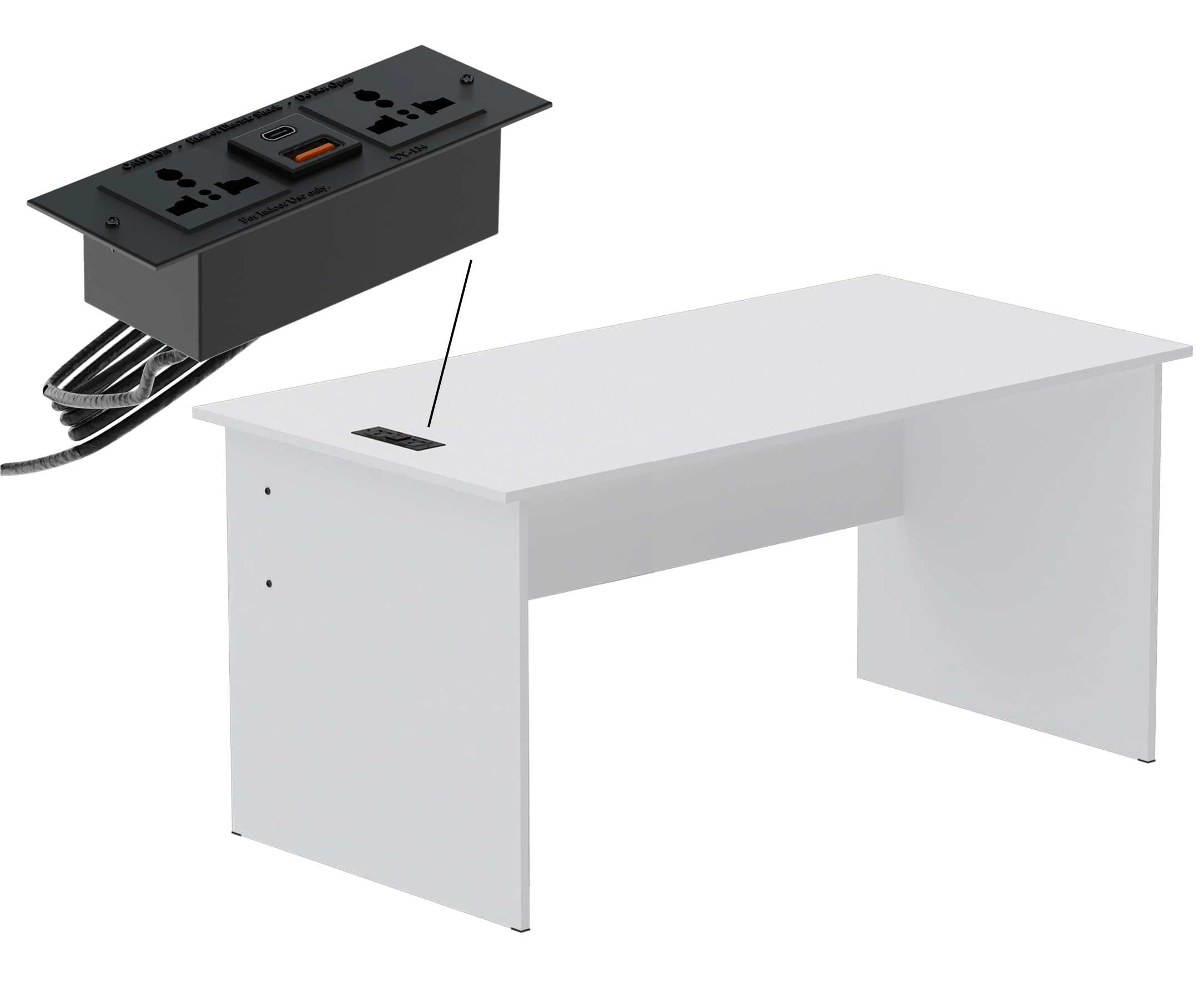 Mahmayi Modern MP1 120x60 Study Writing Table with BS01 Super Recessed Power Strip Desktop Socket Board, Modern Executive Desk for Adults, Home Offices, Schools, Laptop, Computer Workstation - WHITE