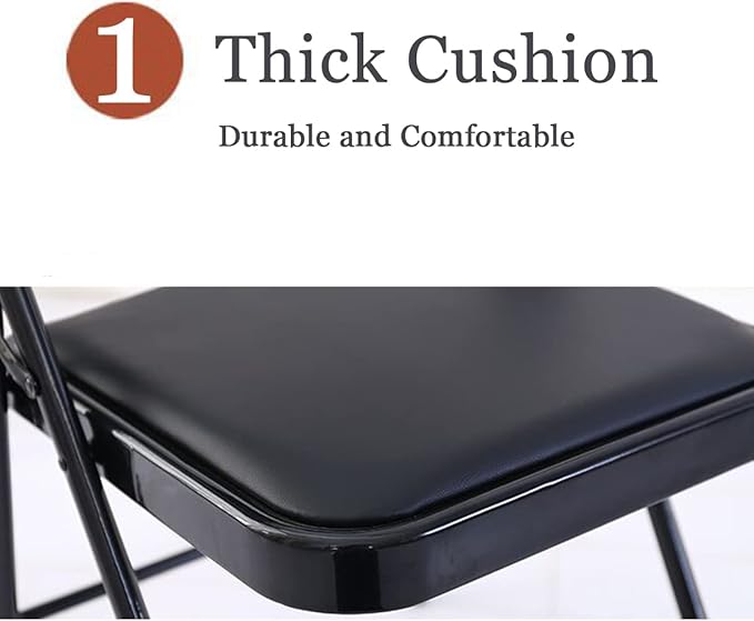 Folding Chair With Padded Seats Multi Functional Portable Chair For Home Dining Office - Black-GCC Home Center