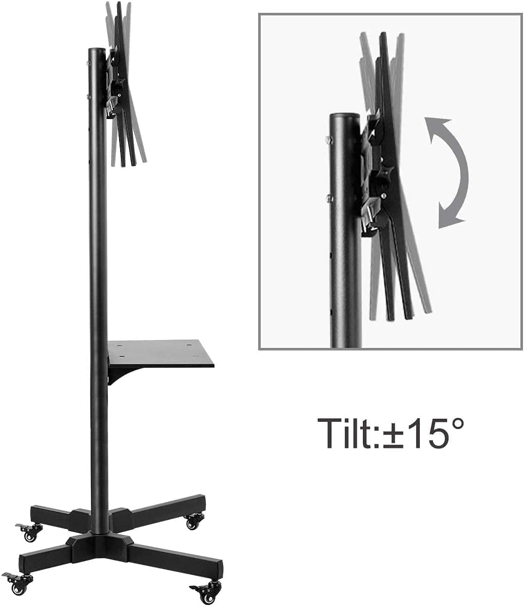 COOLBABY Mobile Rolling TV Cart with Lockable Wheels for 32-65inch LED Screen AV Carts & Stands, Tall TV Stand with Mount Height Adjustable Floor TV Stand Holds Up to 50KG Max VESA 600x400mm (Black)