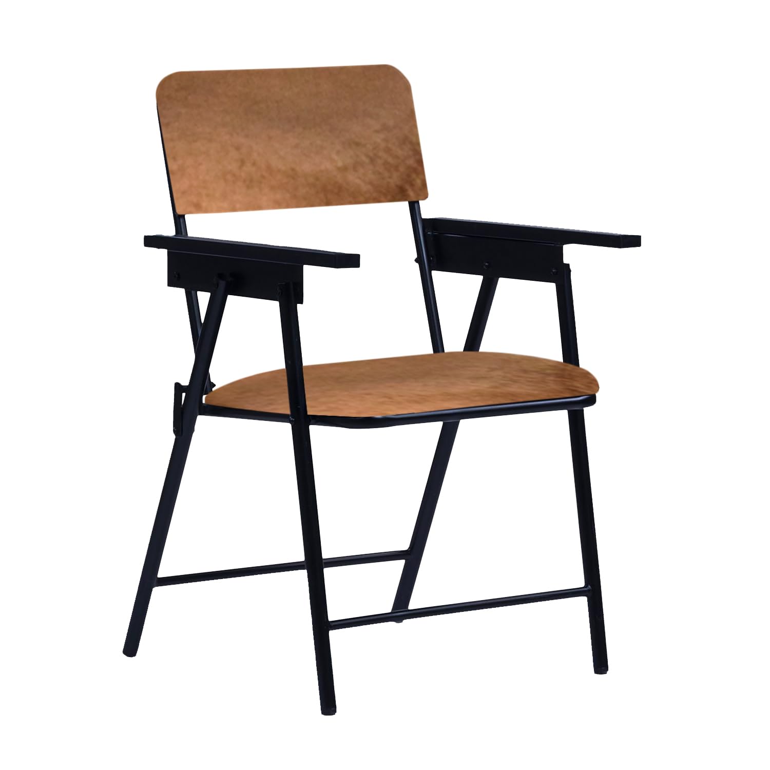 Spacecrafts Folding Cushion Study Chair | Space Saving | Desk Chair | Powder Coated With Cushion | Brown (With Writing Pad) - Mild Steel