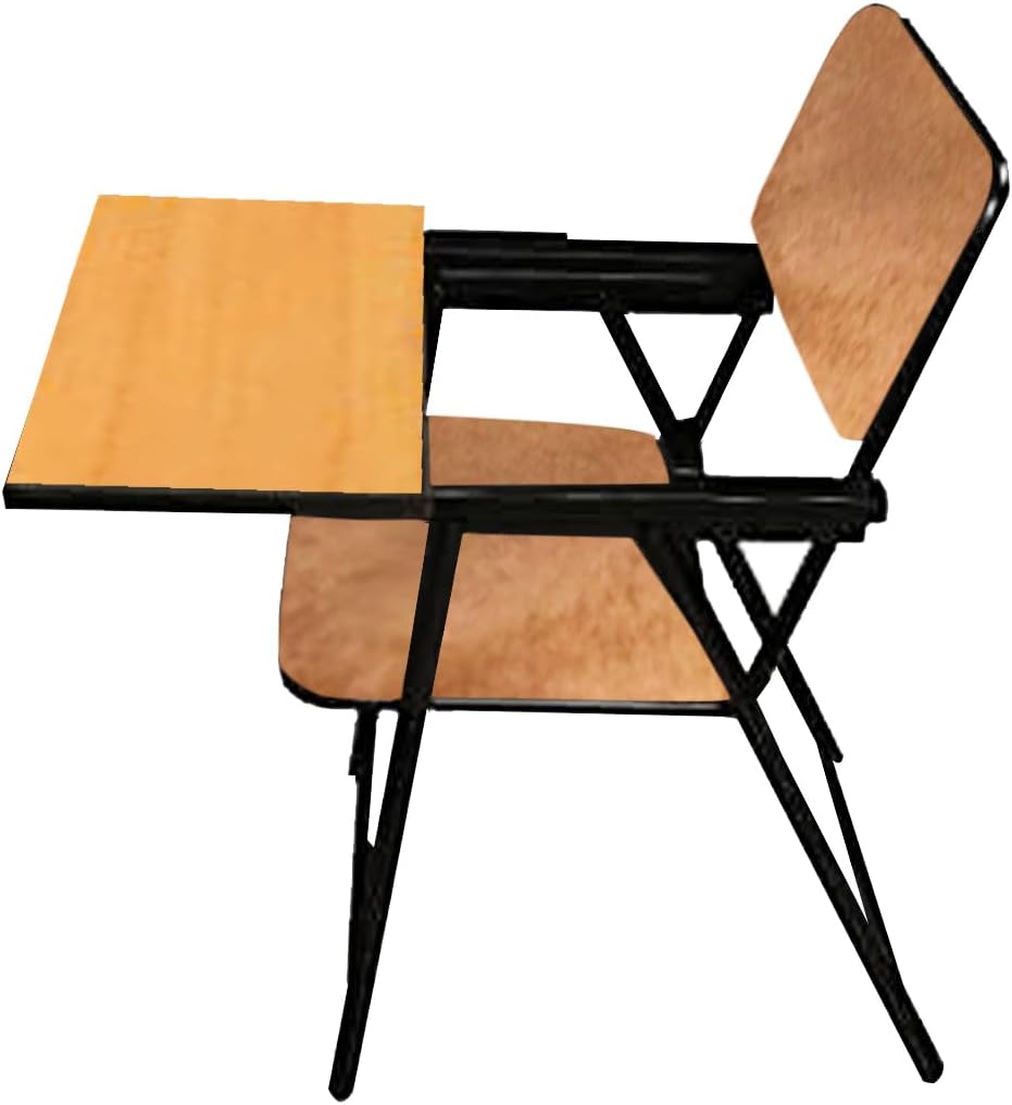 Spacecrafts Folding Cushion Study Chair | Space Saving | Desk Chair | Powder Coated With Cushion | Brown (With Writing Pad) - Mild Steel