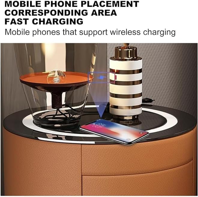 Nightstand Bedside Round Table with Smart Wireless Charging-GCC Home Center