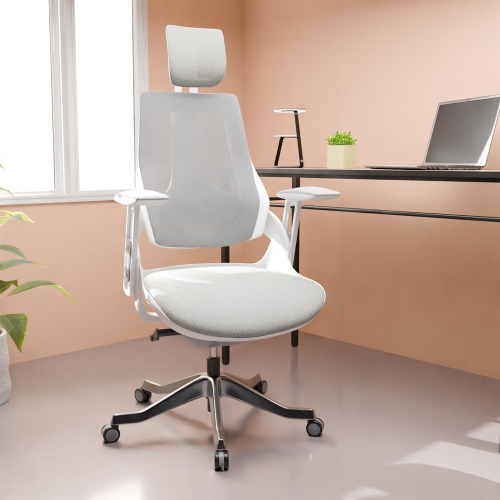 Ergonomic Office Chair With Adjustable Backrest - High Back (White)-GCC Home Center
