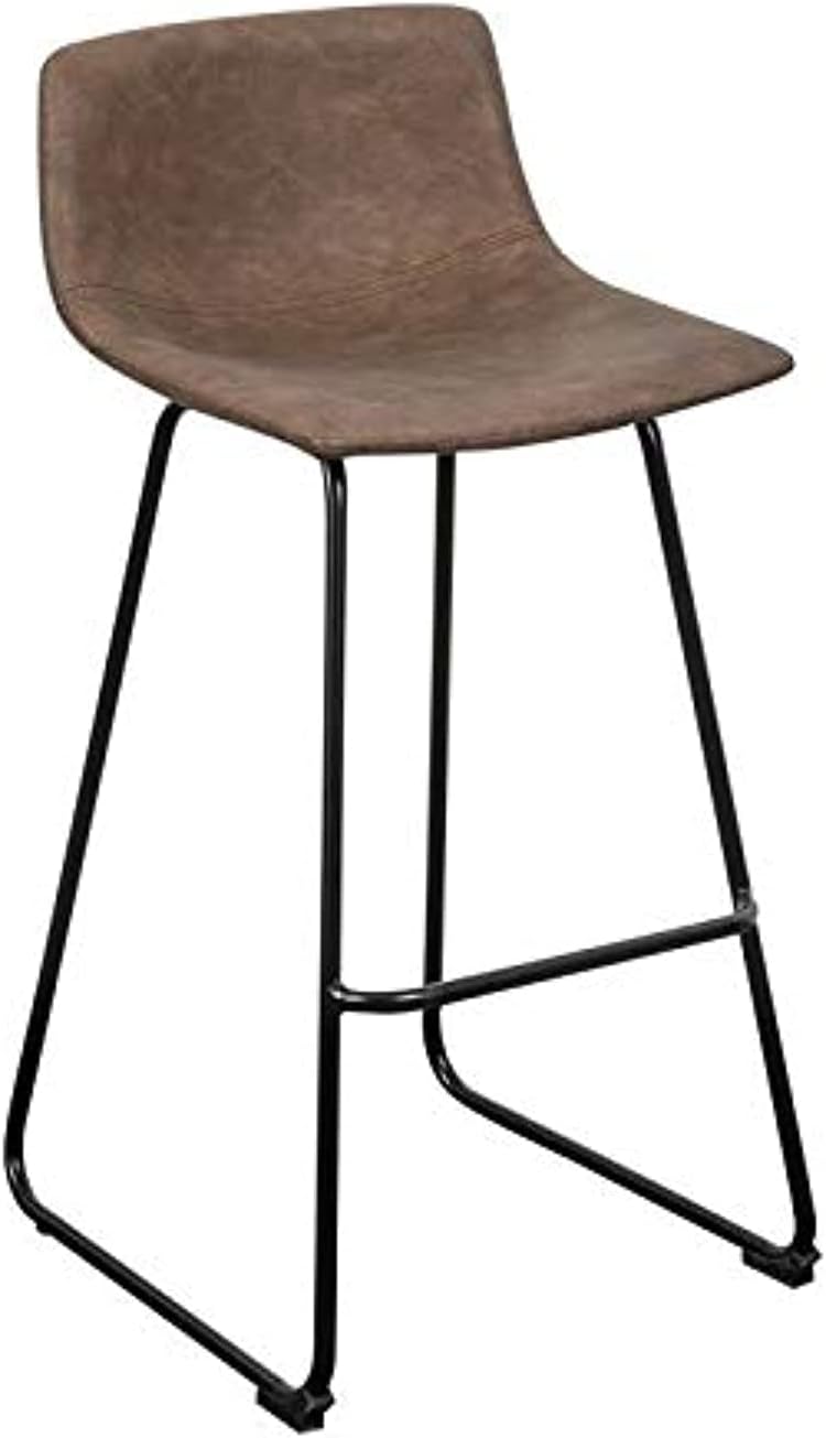 LANNY Leather Bar Stools Brown Office Cocktail High Chair Height for Pub Coffee Home Dinning Kitchen T10002 with Back and Footrest Modern-GCC Home Center