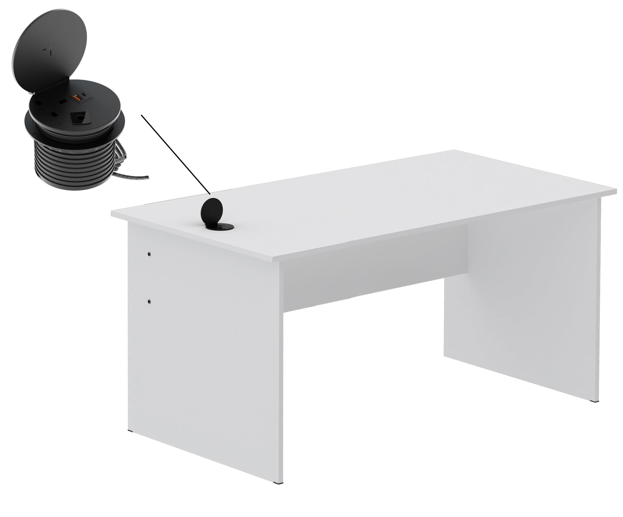 Mahmayi Modern MP1 120x60 Study Writing Table with BS01 Super Recessed Power Strip Desktop Socket Board, Modern Executive Desk for Adults, Home Offices, Schools, Laptop, Computer Workstation - WHITE