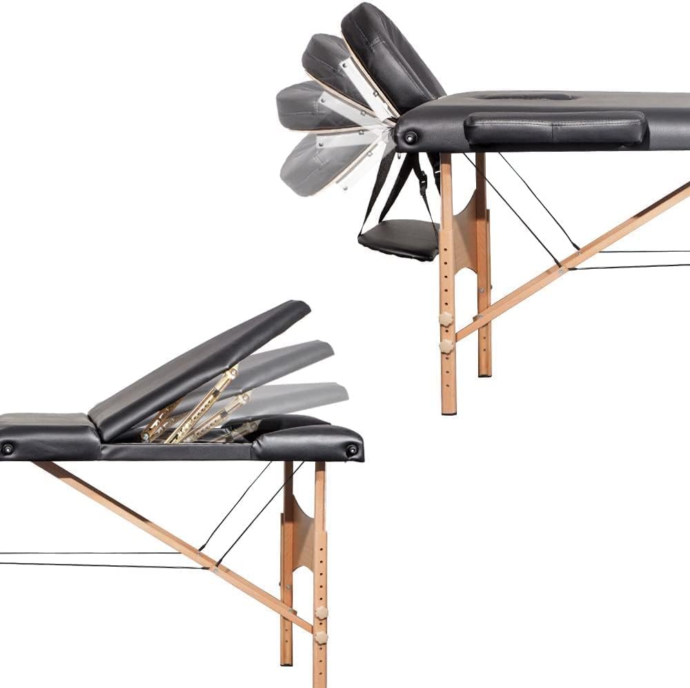 COOLBABY Professional Portable Massage Table Professional Adjustable Folding Bed with 3-part Wooden Frame Ergonomic Headrest and Lash Extension Bed,Facial Cradle Salon Bed (Black) KYBJ-302-SRK21