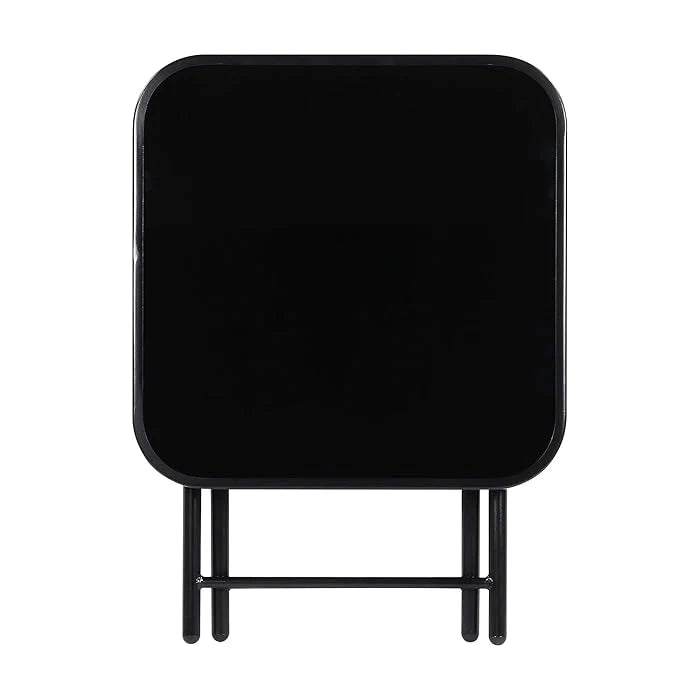 Folding Drinks Side Table, Outdoor Garden Table, Small Square Patio Table - Black with Tempered Glass Top-GCC Home Center