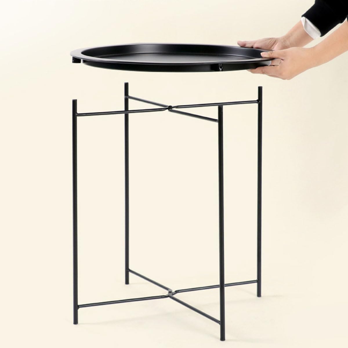 Compact Round Metal Coffee Table – 47×47×51 cm with Tray Top, Foldable Design, Lightweight & Waterproof