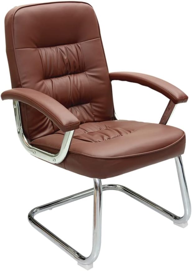 Multi Home Furniture Frame visitor chair for office, Hospital, school etc. with steel frame & faux leather on armrest, sit & back. (Brown)