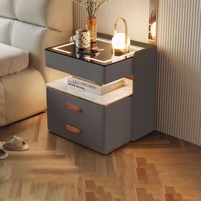 Smart Bedside Cabinet with LED Mirror, Wireless Charging & BT Speaker-GCC Home Center