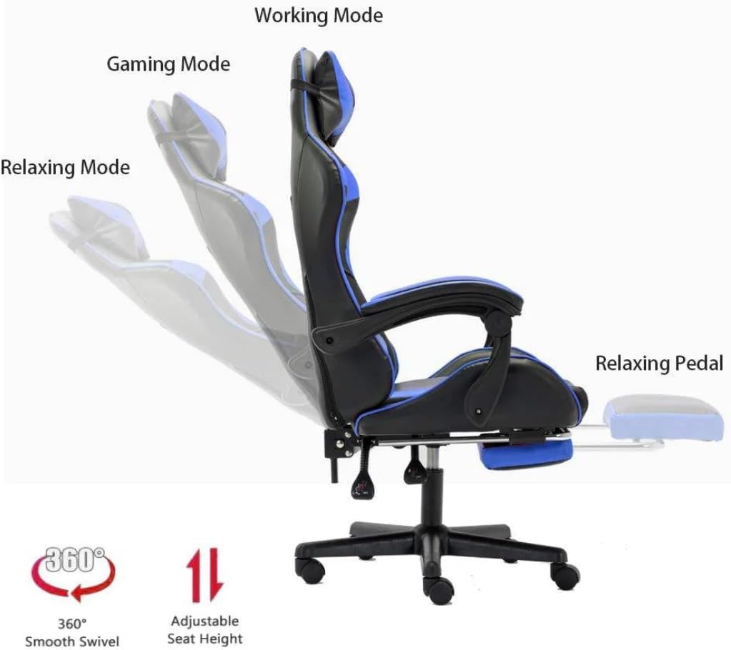 ALWASIT HOME Nexus Gaming Chair, Adjustable Computer Chair Pc Office Pu Leather High Back, Ergonomic design Lumbar Support,Comfortable Armrest Headrest and Footrest (Blue)-GCC Home Center
