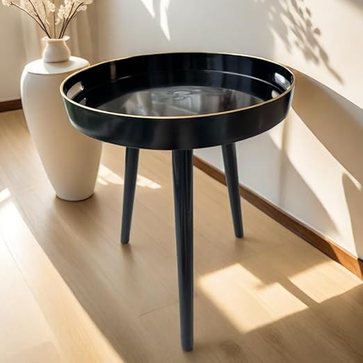 Indoor Tray Side Table – Plastic Tabletop with 17.7" Wooden Legs