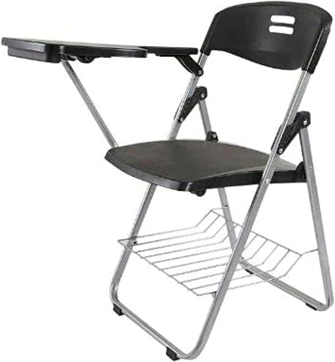 Mahmayi Kelvin S234A Folding Student Chair - Plastic Folding Chair With Writing Tablet - Foldable Chair With Polypropylene Tablet (Black) (Student Chair)