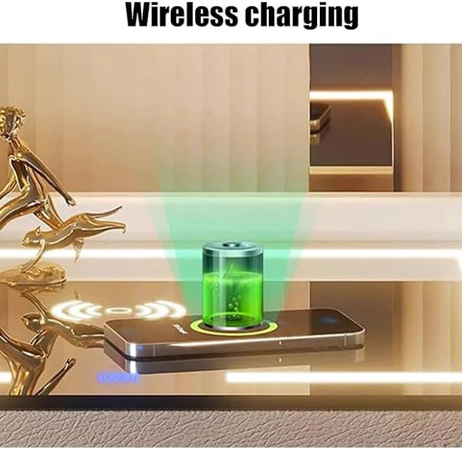 Smart Bedside Cabinet with LED Mirror, Wireless Charging & BT Speaker-GCC Home Center