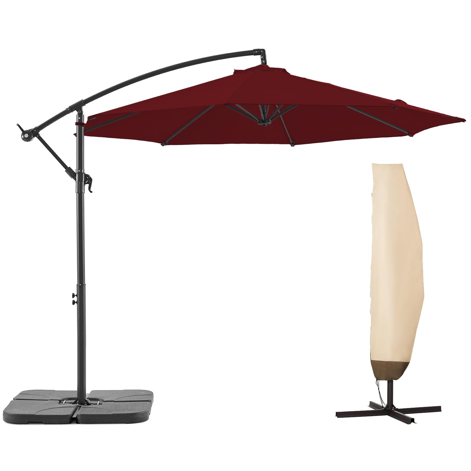 BLUU 10 FT Patio Offset Umbrella Outdoor Cantilever Umbrella Hanging Umbrellas, Fade Resistant Crank & Cross Base