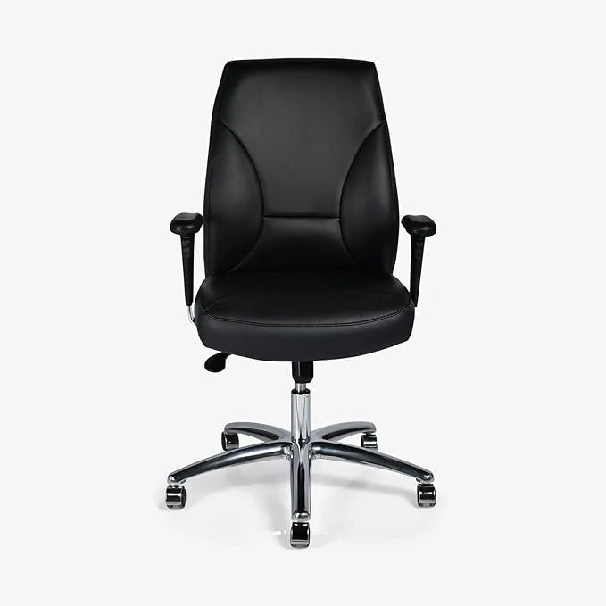 Executive Office Chair, Metal/Chrome Wheel Base - Black-GCC Home Center
