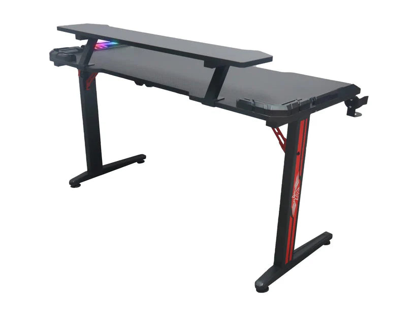 Gaming Desk Table With light, Computer Desk, Cup Holder and Headphone Hook Gamer Workstation Game Table-GCC Home Center