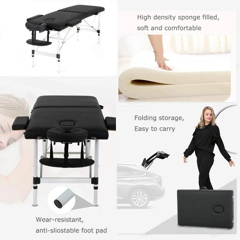 COOLBABY Portable Folding Massage Table – Adjustable Professional Spa & Therapy Bed with Carry Bag