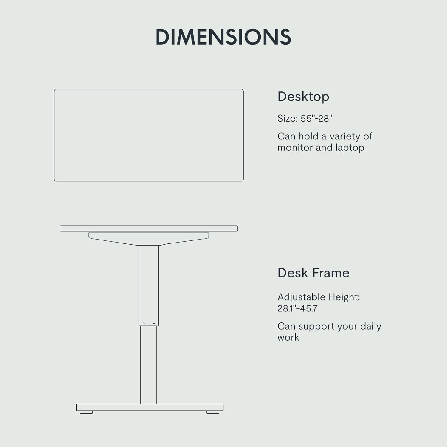 Flexispot 55 X 28 Inches Electric Stand Up Metal Desk Workstation, Whole Piece Desk Board Home Office Computer Standing Table Height Adjustable Desk Black Frame and 55 Black Top-GCC Home Center