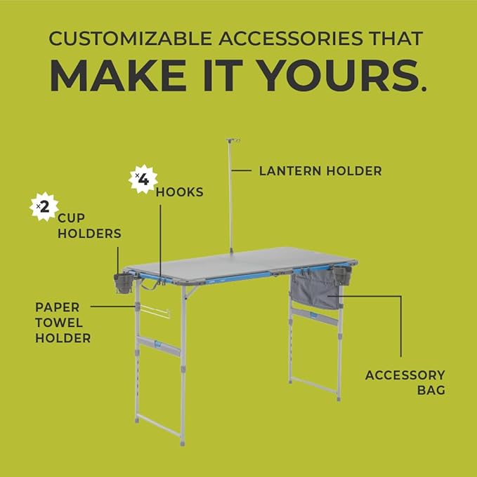 Core 4 Foot Outdoor Table with Flex Rail – Portable, Outdoor Prep Table, Camping Table