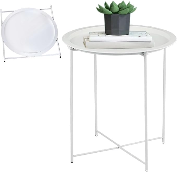 Compact Round Metal Coffee Table – 47×47×51 cm with Tray Top, Foldable Design, Lightweight & Waterproof