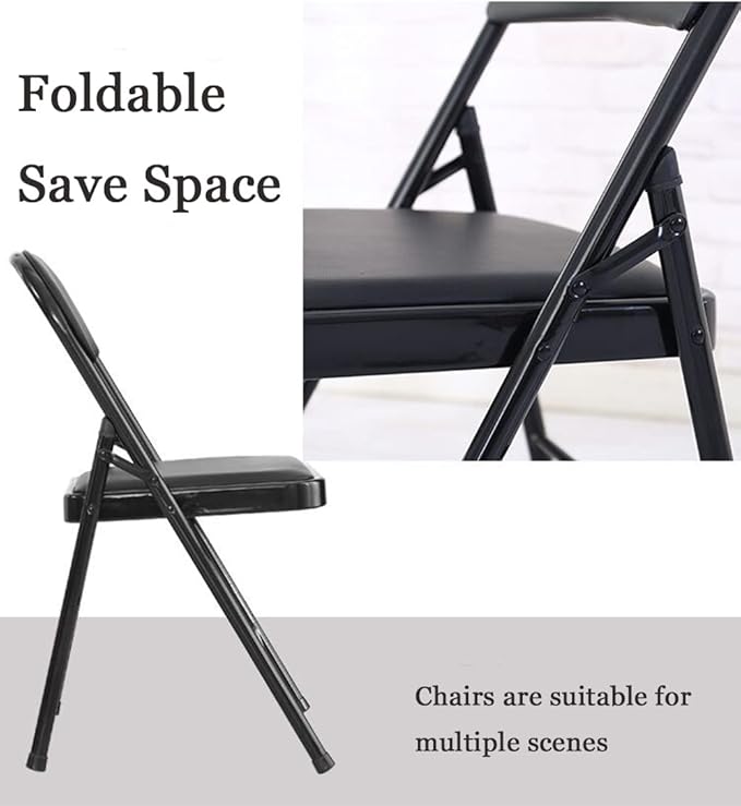 Folding Chair With Padded Seats Multi Functional Portable Chair For Home Dining Office - Black-GCC Home Center