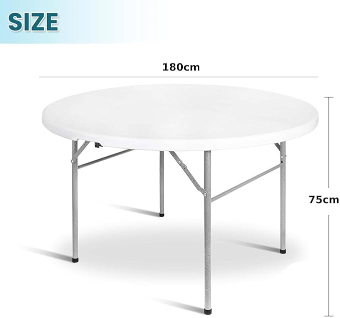 1.8M (6 Ft) Round Folding Card Table For Indoor And Outdoor – White