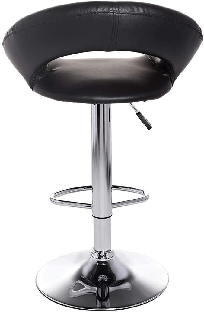 Adjustable Swivel Bar Stool with Footrest, Ergonomic PU Leather Chair for Kitchen & Bar Counter (Black)-GCC Home Center