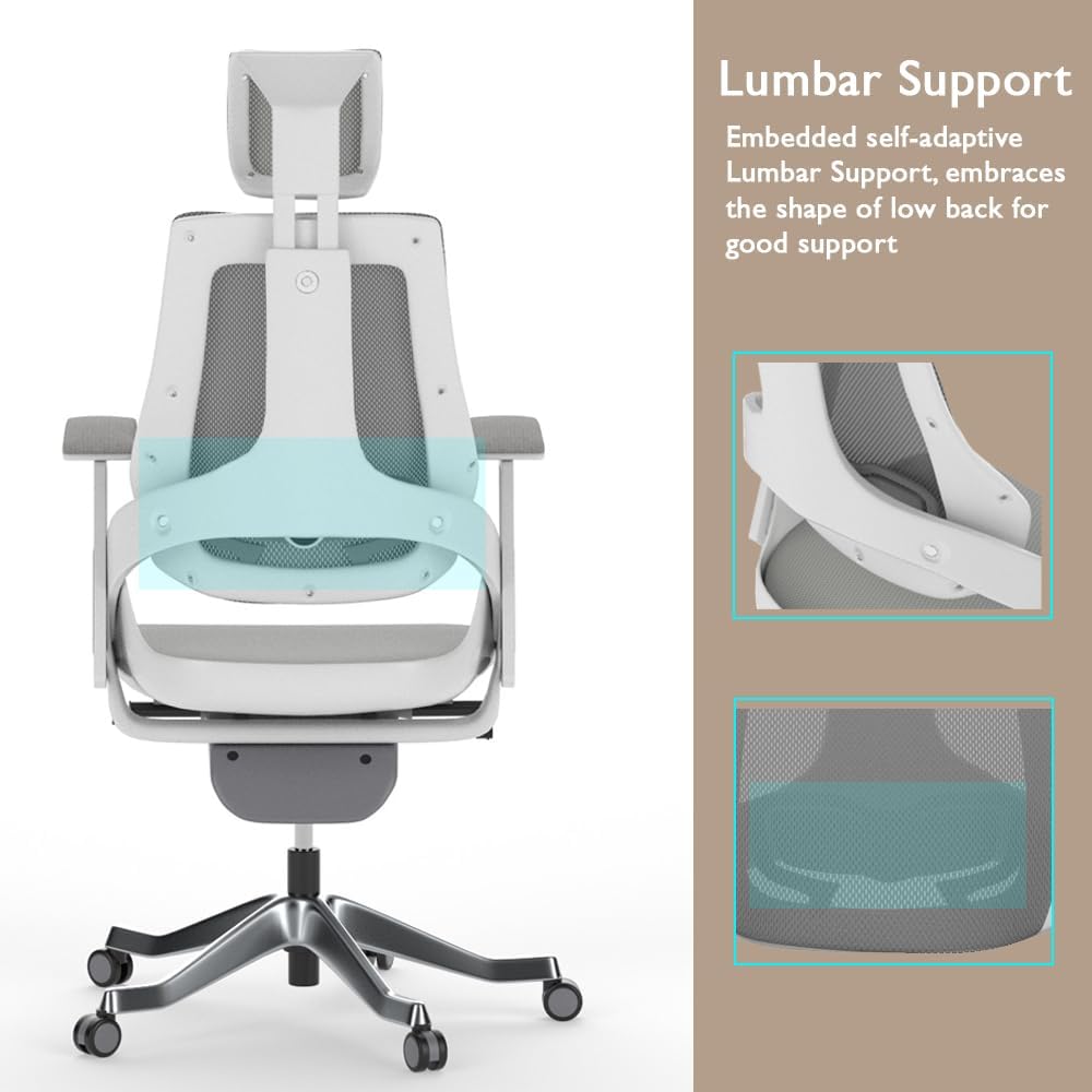 Ergonomic Office Chair With Adjustable Backrest - High Back (White)-GCC Home Center