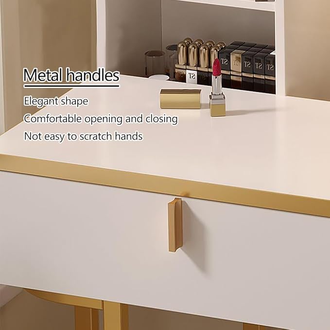 Makeup Vanity Table Dressing Table Vanity Desk with Round Mirror, White-GCC Home Center