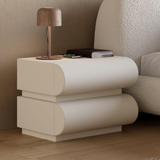 Modern Bedside Table for Bedroom, Leather Bedside Table with 2 Solid Wood Drawers - White-GCC Home Center
