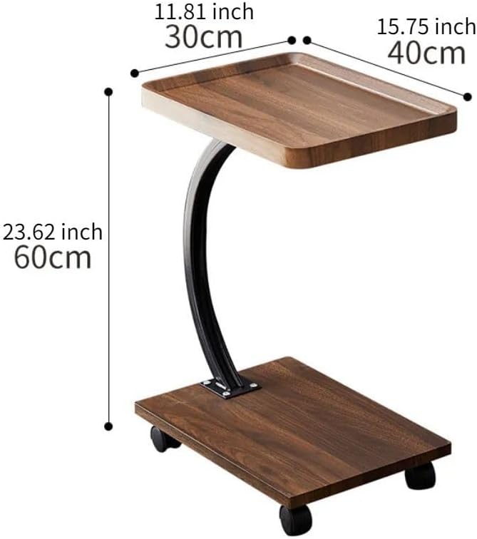 Modern C-Shaped End Table with Wheels – Walnut