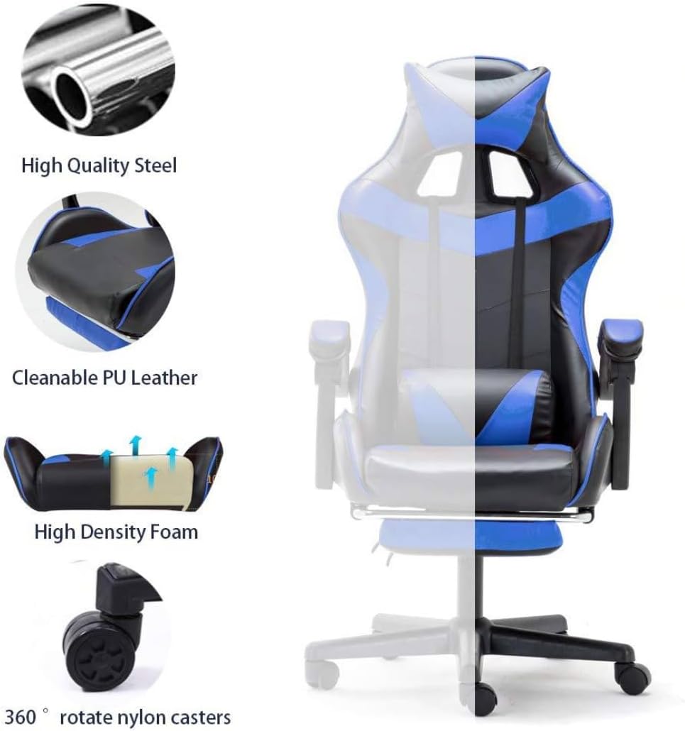 ALWASIT HOME Nexus Gaming Chair, Adjustable Computer Chair Pc Office Pu Leather High Back, Ergonomic design Lumbar Support,Comfortable Armrest Headrest and Footrest (Blue)-GCC Home Center