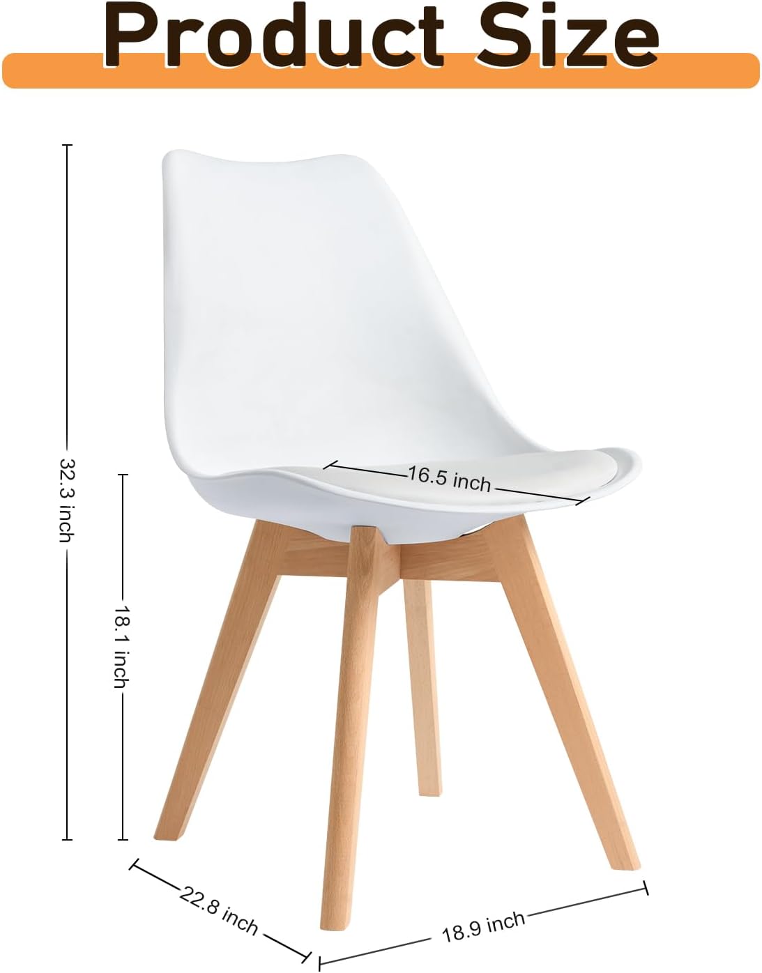 CangLong Mid Century Modern DSW Side Chair with Wood Legs for Kitchen, Living Dining Room, Set of 4, White-GCC Home Center