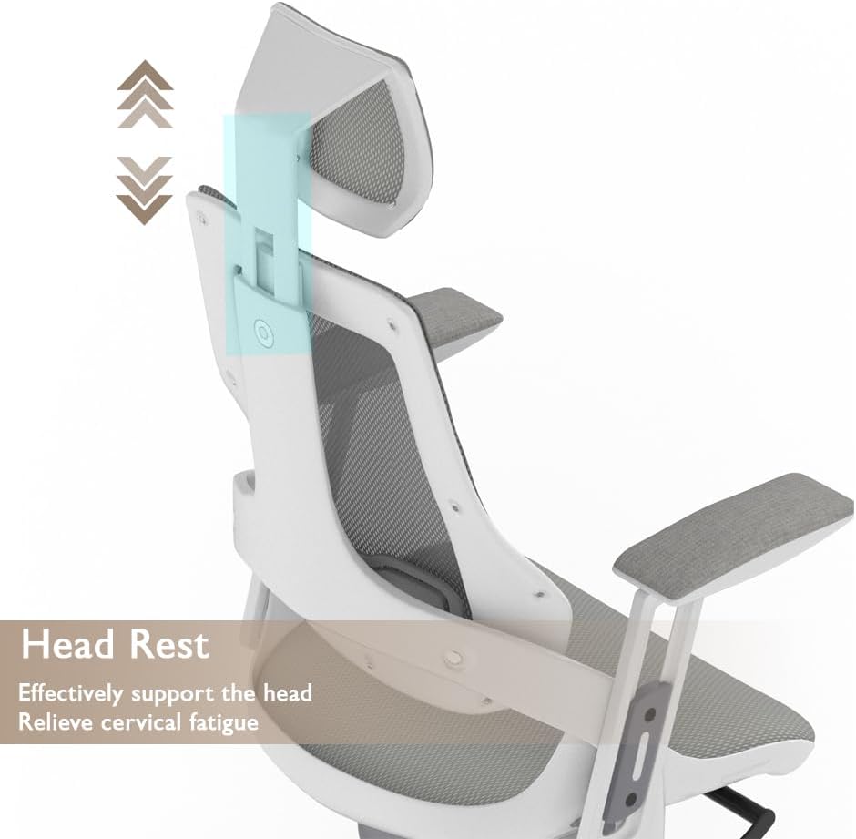 Ergonomic Office Chair With Adjustable Backrest - High Back (White)-GCC Home Center
