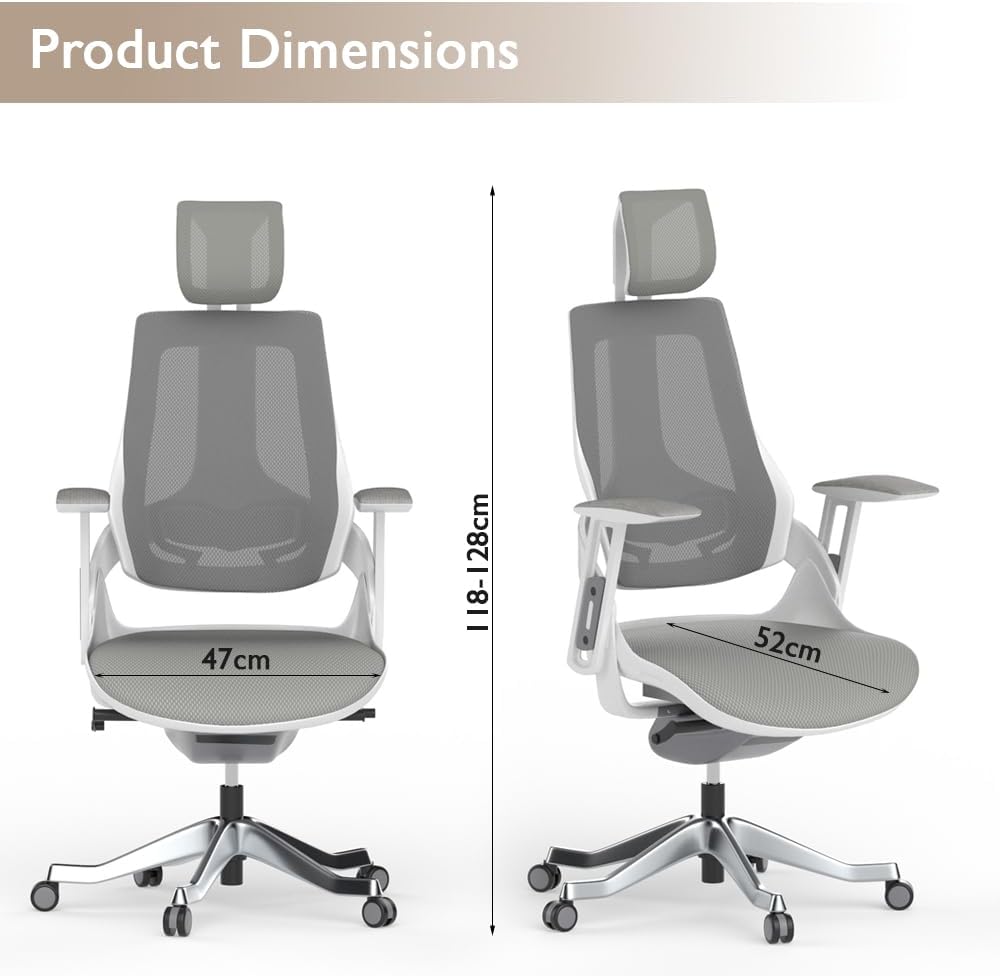 Ergonomic Office Chair With Adjustable Backrest - High Back (White)-GCC Home Center