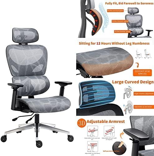 High Back Thick Cushion Computer Chair with Headrest and 3D Armrests, Adjustable Height Home Gaming Chair (Grey),-GCC Home Center