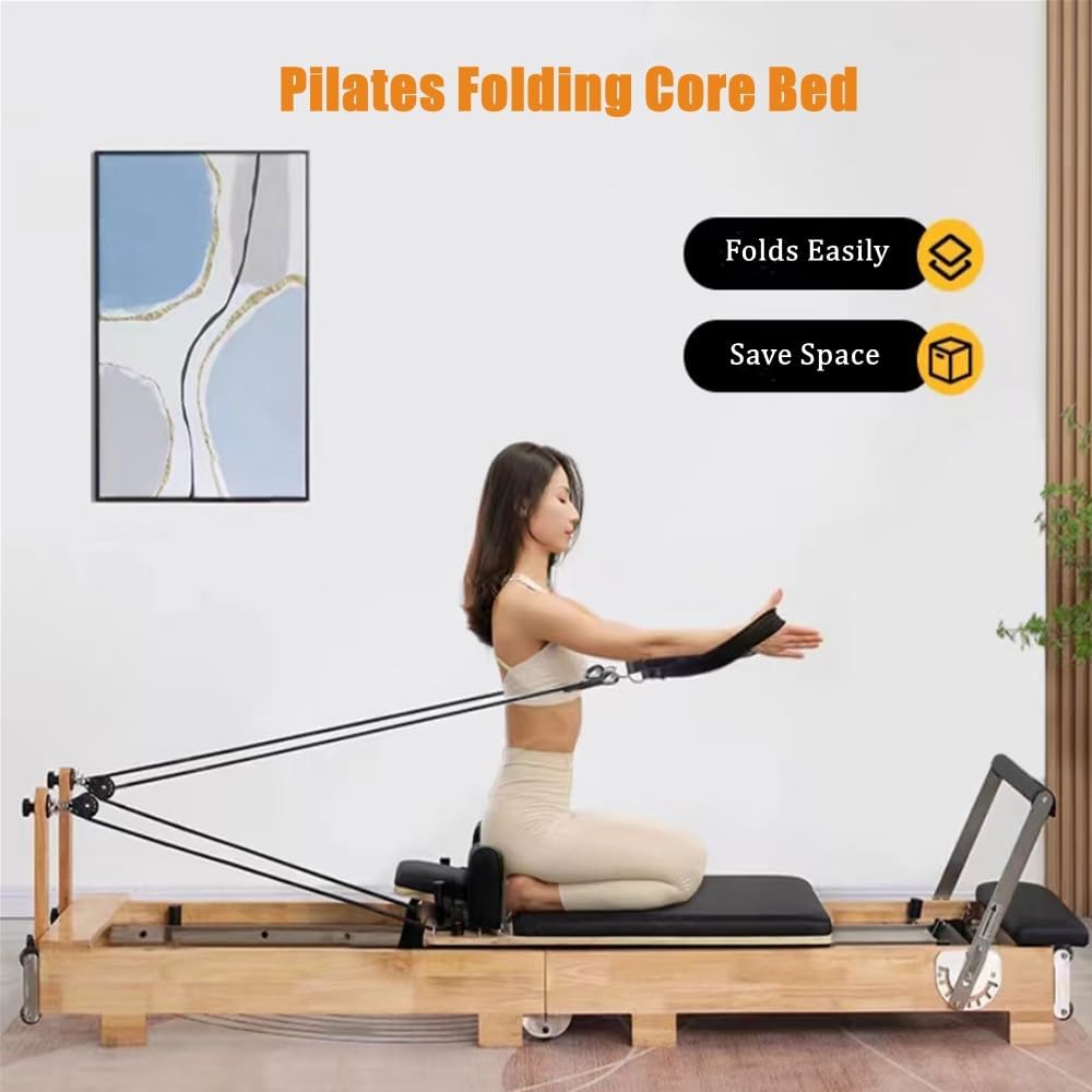 COOLBABY Pilates Reformer Pilates Core Bed Yoga Bed Sports Solid Wood Pilates Equipment Home Stretch Home Stretch Training Fitness Equipment Foldable