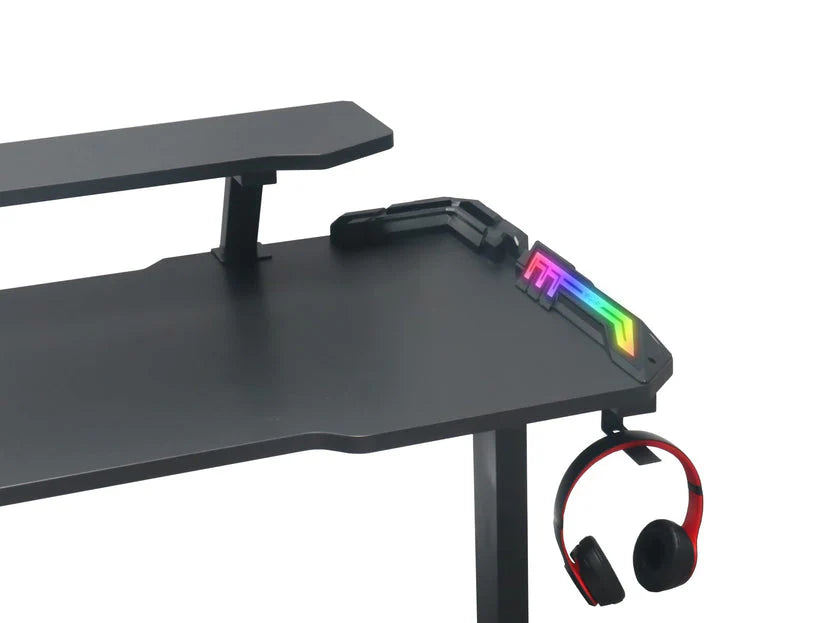Gaming Desk Table With light, Computer Desk, Cup Holder and Headphone Hook Gamer Workstation Game Table-GCC Home Center