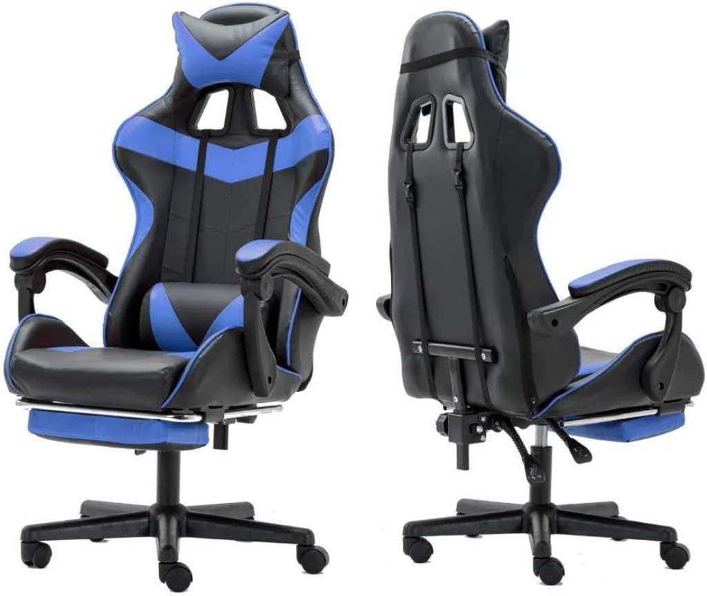 ALWASIT HOME Nexus Gaming Chair, Adjustable Computer Chair Pc Office Pu Leather High Back, Ergonomic design Lumbar Support,Comfortable Armrest Headrest and Footrest (Blue)-GCC Home Center