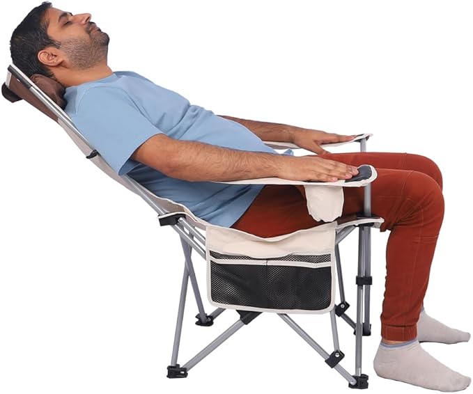 Camping Chair, Foldable Chair with Armrests and Adjustable Backrest, Portable Picnic Chair with Cup Holder & Head Pillow-GCC Home Center