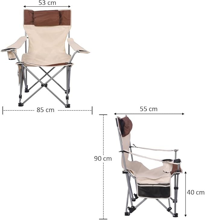 Camping Chair, Foldable Chair with Armrests and Adjustable Backrest, Portable Picnic Chair with Cup Holder & Head Pillow-GCC Home Center