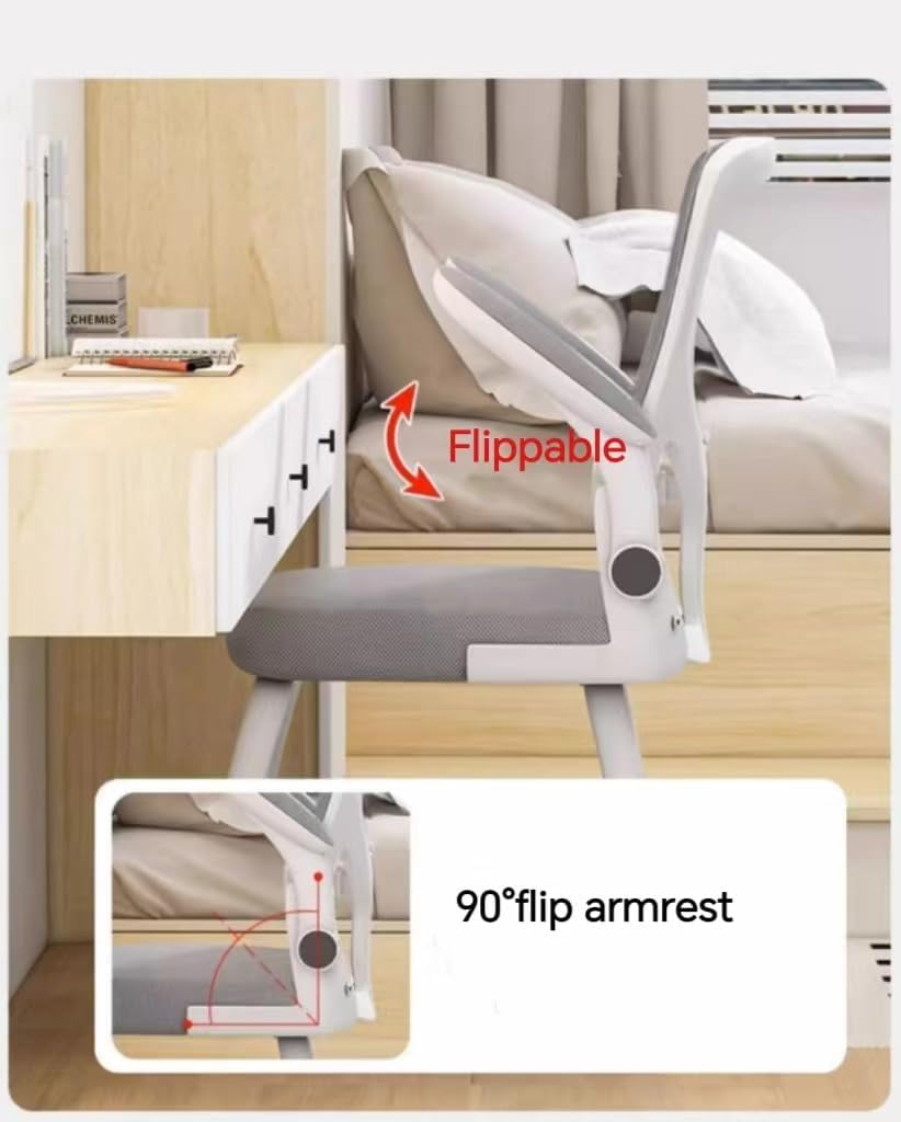 SLEEPHEAD® Home Office Desk Chair, Ergonomic Mid-Back Mesh Office Chair, Comfortable Lumbar Support, Comfy Flip-up Arms for Home, Bedroom, Study, Student (white)