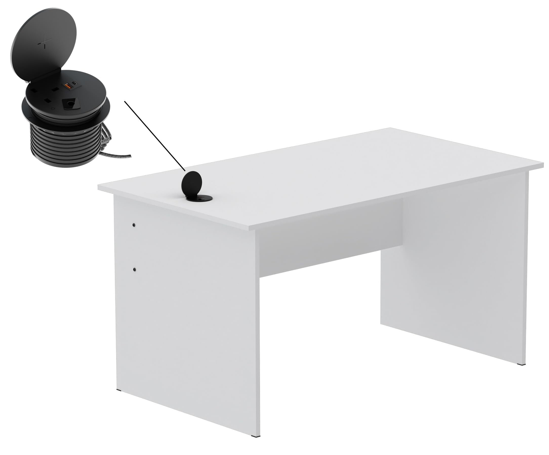 Mahmayi Modern MP1 120x60 Study Writing Table with BS01 Super Recessed Power Strip Desktop Socket Board, Modern Executive Desk for Adults, Home Offices, Schools, Laptop, Computer Workstation - WHITE